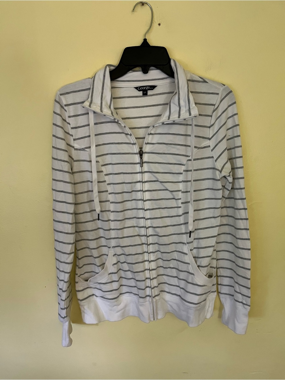 George Women's White & Gray Striped Zip-Up Hoodie Jacket Small